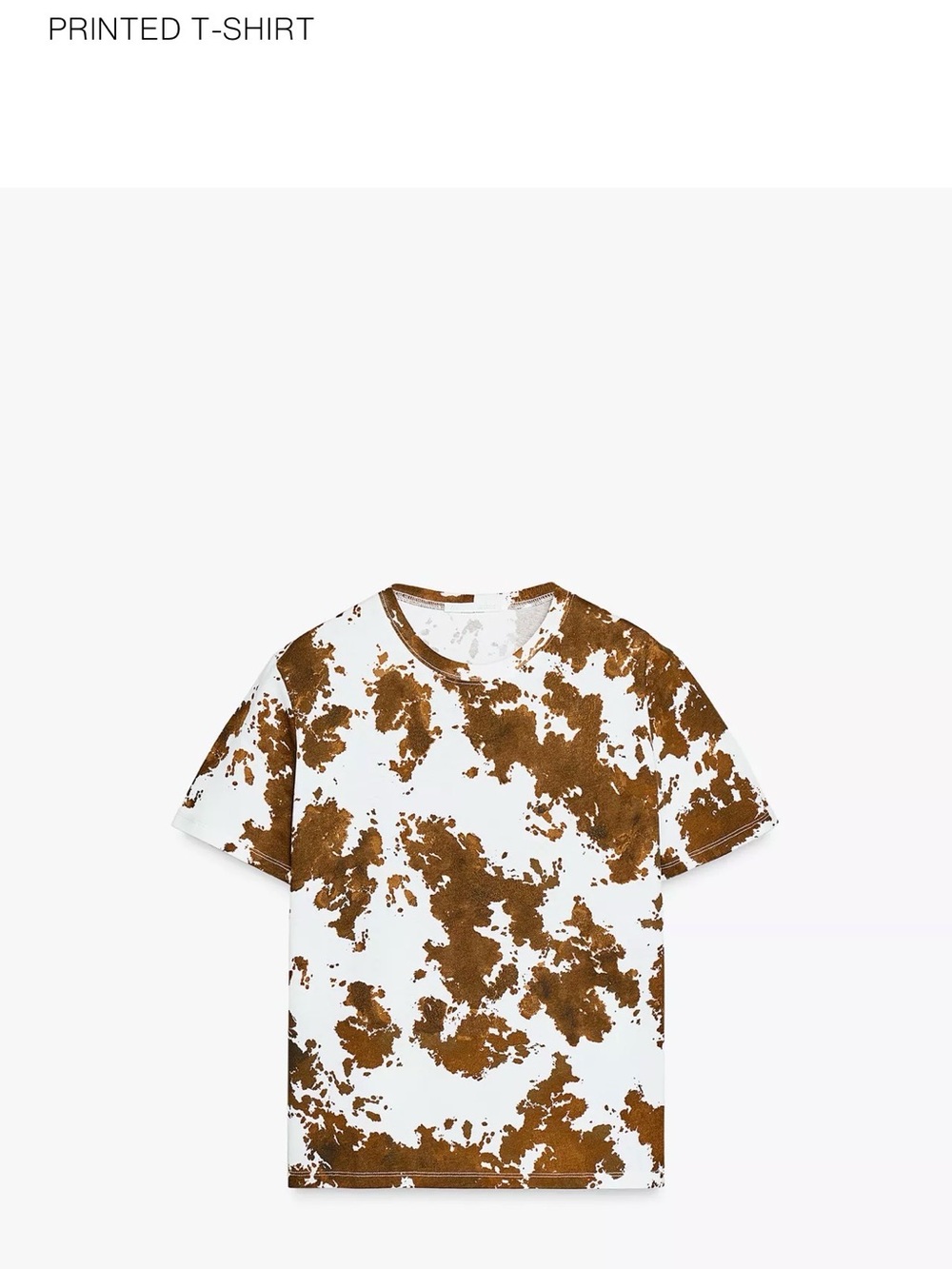 Zara White Tee with Brown Cowprint - Medium